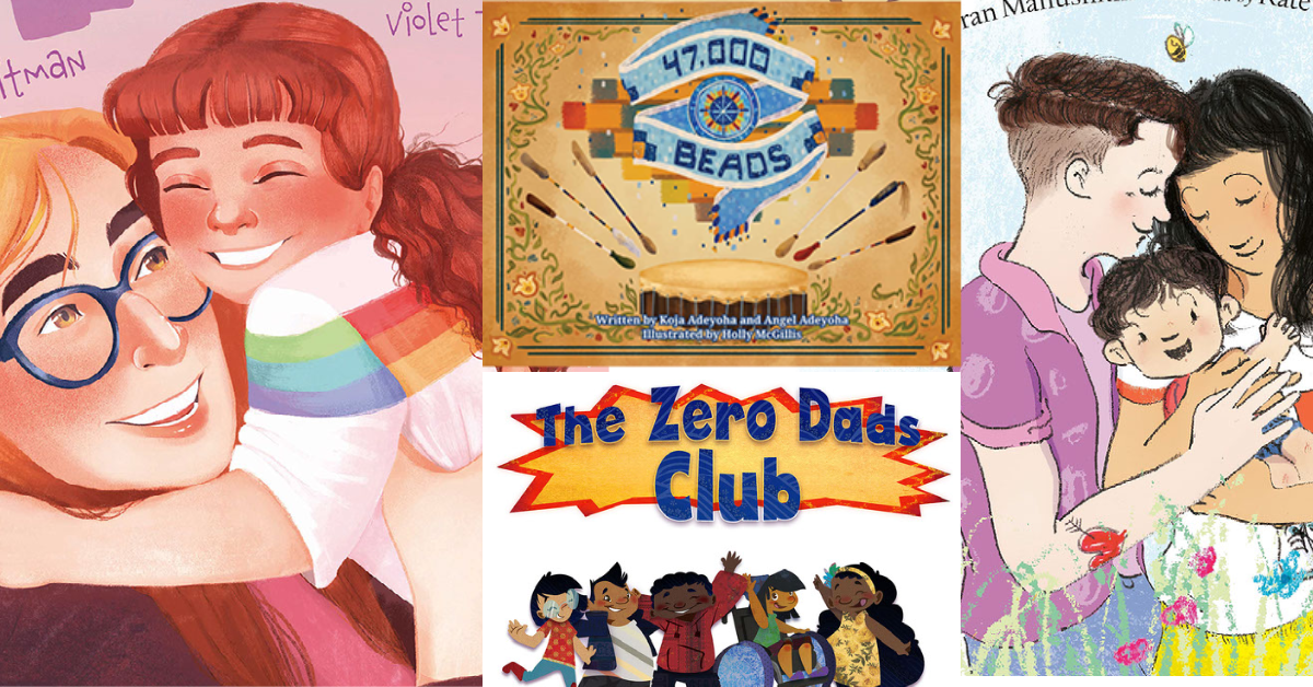 Collage of cropped book covers including My Maddy, 47,000 Beads, the Zero Dads Club, and Plenty of Hugs